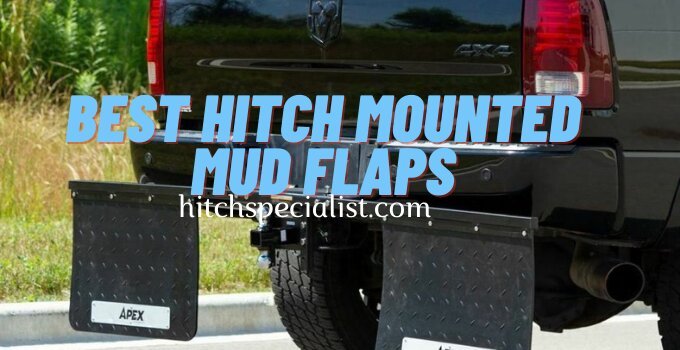 Hitch Mounted Mud Flaps – Heavy Duty Rubber, Adjustable Width 66" To 77", Powder Coated